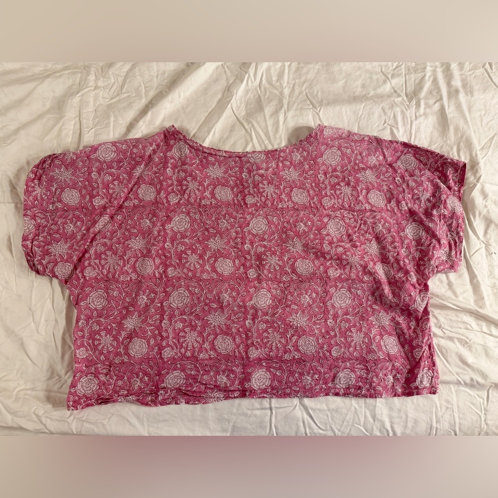 Maelu Hand Block Printed Crop Top – Size XXL – Rose Pink Floral